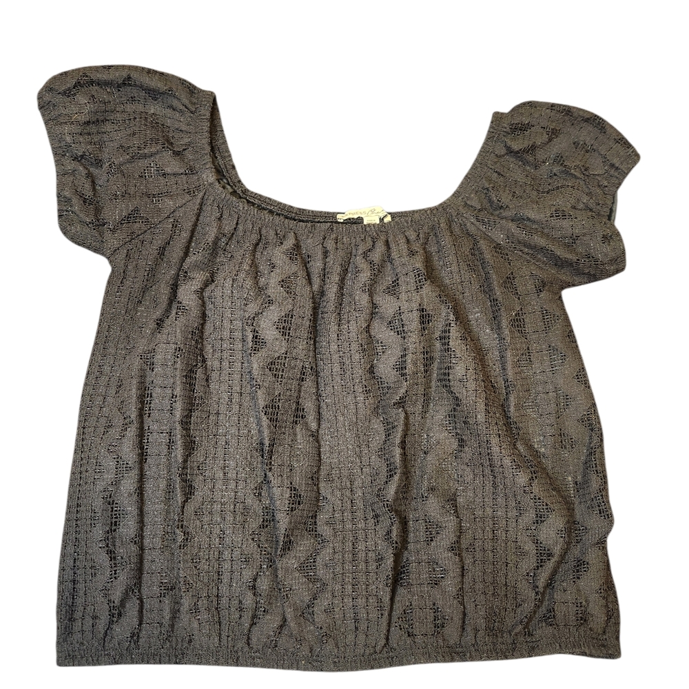 Express One Eleven Textured Off Shoulder Top Medium Black Boho Peasant Blouse